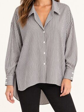 EXLURA Black & White Pinstripe Oversized Button-Down Blouse XL